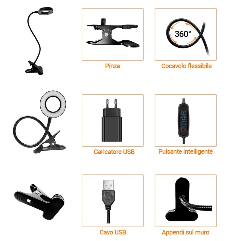 ZEYACHAN Clamp Light, Desk Lamp with USB Charger, 3 Light