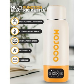 Mojoco Portable Travel Kettle - 20oz Double Wall Vacuum Insulated Stainless Steel Kettle for Coffee, Tea - Leak Proof Portable Small Water Boiler for RV, Camping