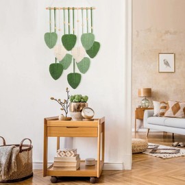 YINGSC Macrame Wall Hanging Green Leaf Tassel Tapestry Bohemian Chic Home Decor Modern Handmade Leaves Feather Wall Art Decorations for Bedroom Living Room Apartment Ornament