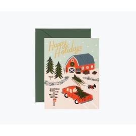RIFLE PAPER CO. Boxed Set of 16 Holiday Tree Farm cards, 4.25" L x 5.5" W Blank Interior Lets Your Thoughtful Handwritten Note Take Center Stage, Artisanally Crafted in the USA