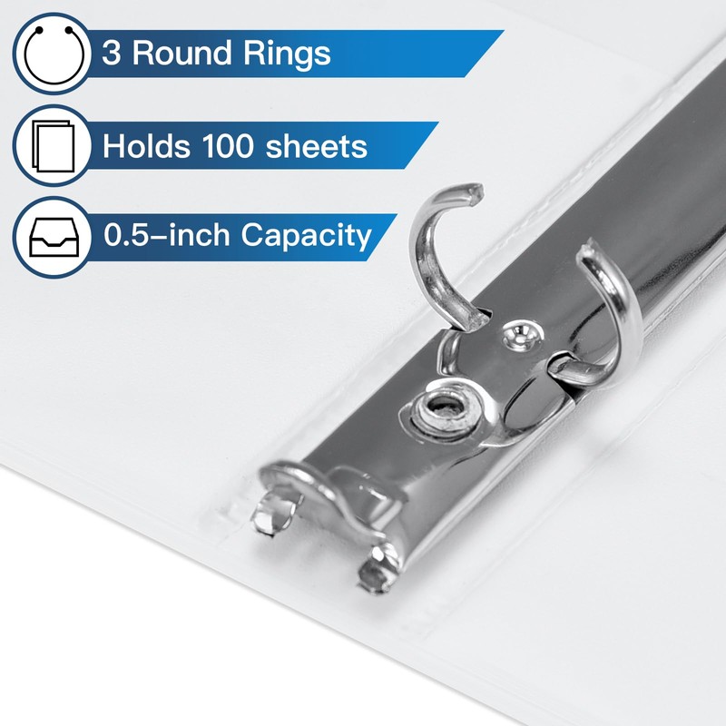 SUIN 1/2'' 3 Ring-Binders - 0.5 inch View-Binder with Round