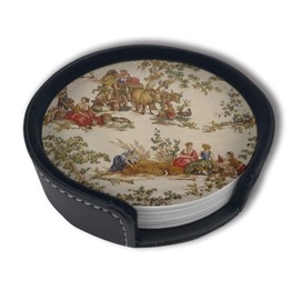 Vintage French Country Print Coasters for Drinks with Holder Leather Coasters Set of 6 Table Decor Protect Furniture from Water Marks Scratch and Damage