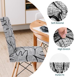 Zindoo Stretch Chair Covers for Dining Room, High Back Dining Chair Covers, Removable and Washable Full Wrap Elastic Chair Cover for Hotel, Wedding, Kitchen (Grey-Black Lines, 4 Pack)