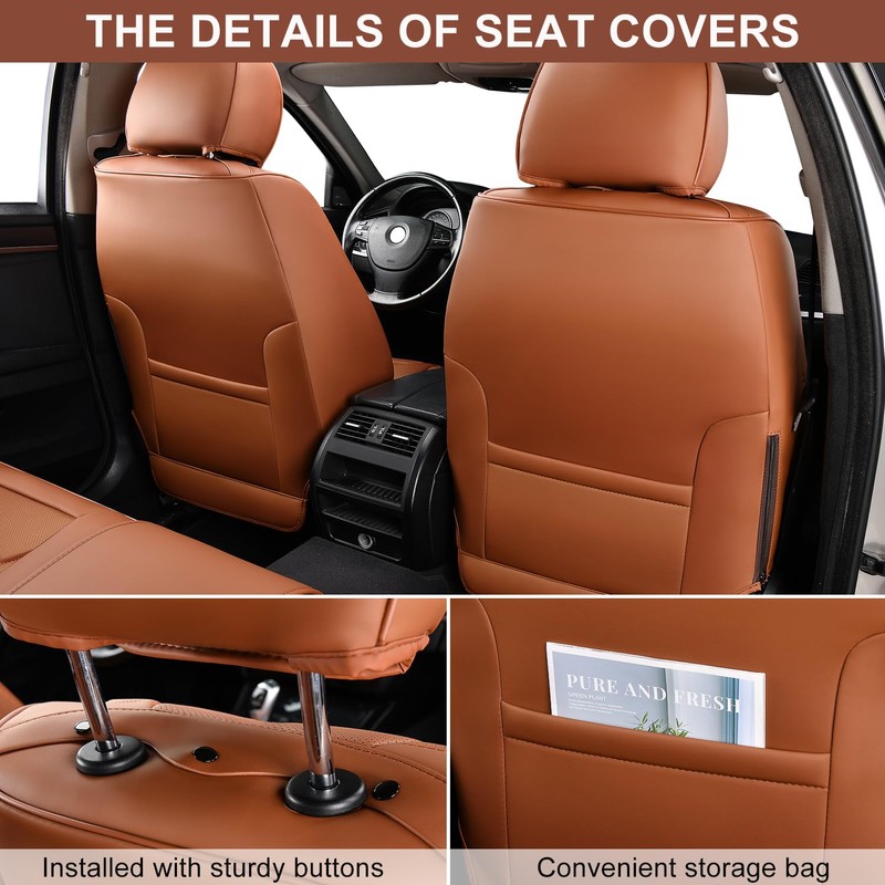 Car Seat Covers Full Set, Breathable Leather Automotive Front and