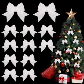 Moosono Christmas bows, white Christmas bows, glitter Christmas tree decoration decoration, for Christmas tree, Christmas wreath