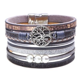 Leather Bracelet Women's Men's Leather Wrap Bracelets Tree of Life Bracelet with Magnetic Closure Made of Stainless Steel Bracelet for Women and Girls, Leather, without_gems
