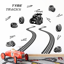 Tire Track Wall Decals Tyre Road Wall Stickers Tractor Trace Wall Stickers Tire Tread Decals Removable Vinyl Car Truck Wall Stickers for Kids Boys Room Bedroom Playroom Decor