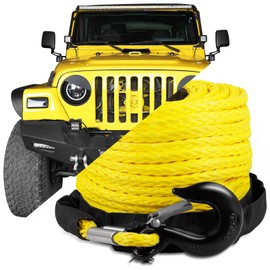 Teodute 1/2" x 92ft Synthetic Winch Rope, 32000lbs Winch Rope Cable Kit, Winch Line Replacement with Protective Sleeve and Heavy Duty Forged Winch Hook for 4WD Off Road Vehicle Truck ATV UTV SUV
