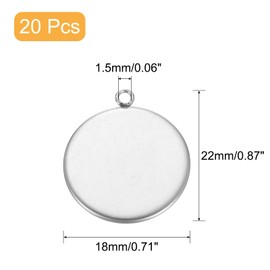 sourcing map Round Pendant Blank Tray, 20Pcs 18mm - Stainless Steel Cabochons Setting Blank Base for DIY Crafting and Keychains Making (Silver)