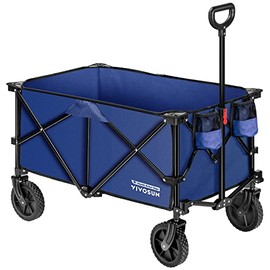 VIVOSUN Heavy Duty Folding Collapsible Wagon Utility Outdoor Camping Cart with Universal Wheels & Adjustable Handle, Blue