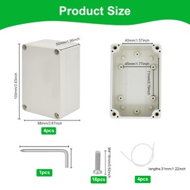 DAIRYCOF Junction Box Waterproof 4 Pieces Plastic Housing 100 x 68 x 50 mm Junction Box White IP65 Waterproof Junction Boxes Weatherproof (White, 100 x 68 x 50 mm)