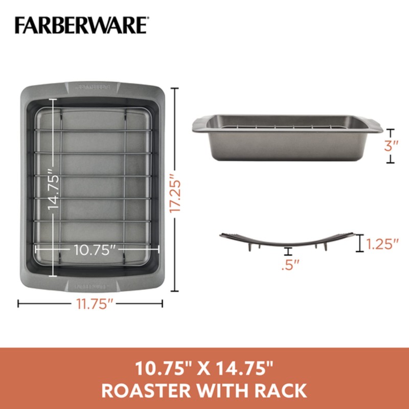 Farberware Bakeware Nonstick Roasting Pan/Roaster with U-Rack, 14.75 Inch x