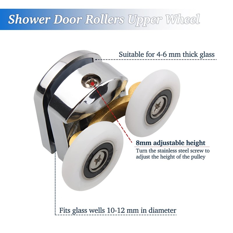 FUYIOCN Shower Door Rollers,Set of 4 Twin Shower Door Rollers