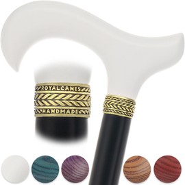 Derby Comfort Cane with Stained Ash Wood Handle, Black Beechwood Shaft | Derby Handle Walking Cane for Men and Women Sturdy Walking Stick for Seniors. (White Handle, Standard to Larger Hand)