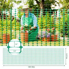 Garden Fencing, Plastic Fence Roll, Temporary Fence, Snow Fence, 3.3 x 100 FT Animal Barrier Fencing with Stakes