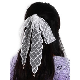 Lace Hair Accessories Cute Heart Pearl Plaid Hair Band Lace Ribbon Hair Ornament Sweet Princess Forest Girl Hair Arrangement Hair Ornament Wedding Graduation Ceremony (White, F)