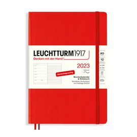 Leuchtturm1917 365690 Weekly Calendar & Notebook Softcover Medium (A5) 2023, 12 Months, Red, German