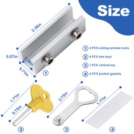 BLHLA 4 Sets Sliding Window Locks for Up and Down Windows with Key, Child Window Security Locks for Vertical & Horizontal Sliding Windows & Doors, Adjustable Easy to Install Window Stoppers Security