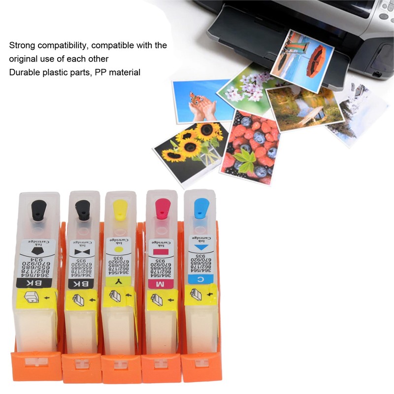 5PCS Ink Cartridge Set BK C M Y Smooth Ink