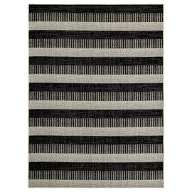Nicole Miller New York Patio Country Charlotte Modern Stripe Indoor/Outdoor Area Rug, Black/Grey, 5'2"x7'2"