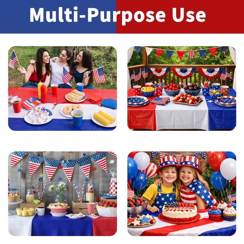 Vyntra 12 Pack Red White Blue Plastic Tablecloths, 54 x