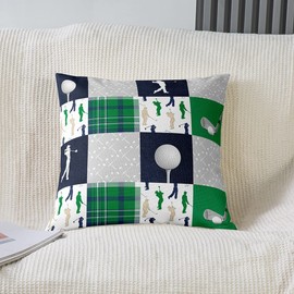 Homewish Golf Themed Throw Pillow Covers Watercolor Green Blue Gray Grid Stripes Cushion Covers for Kids Teens Adults Extreme Sports Game Style Cushion Cases for Bedroom Sofa Car 20x20 Inch Set of 2