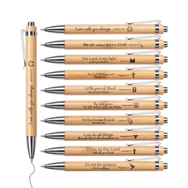 Mr. Pen- Bible Verse Retractable Bamboo Pen, 10 Pack, Black Ink, Christian Pens for Women Men, No Bleed Through, Ballpoint, Inspirational, Bulk