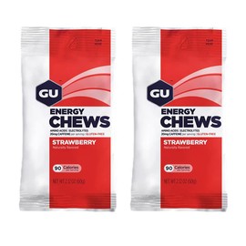 GU Energy Chews Double Serving Packs. Energy Gummies with Electrolytes for Running, Cycling, Triathlon & Other Sports - Pack of 2 (Strawberry)