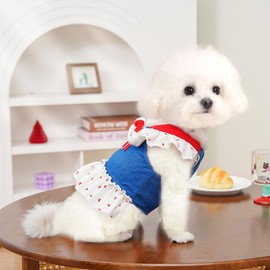 Small Dog Harness and Leash Set Denim Cat Harness Dress for Puppy Clothes for Girls Pink Dog Birthday Dress French Bulldog Harness with Strawberry Bear Decoration