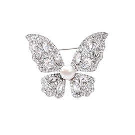 Rhinestone Butterfly Brooch Pin for Women Unisex Shell Pearl Fashion Clear Crystal Cluster Cartoon Animal Brooches Lapel Pins Badge Collar Dress Accessories Delicate Birthday Christmas Dainty Jewelry (Silvery)