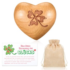 Otuuz Wooden Heart Worry Stone Four-Leaf Clover Insulation Gift Wooden Lucky Charm Gifts Bag with Drawstring for Friends Family Lovers Couple (Clover)