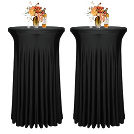 2 Pack 32"x43" Black Round Cocktail Table Skirt| Cocktail Spandex Tablecloth |Spandex Fitted High Top Table with Skirt|Stain 、Wrinkle Resistant、Washable for Bar Wedding Cocktail Party Banquet Table