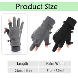 SamHeng Winter Warm Gloves for Men, Anti-Slip Thermal Liner Touch Screen Gloves Windproof Cycling Gloves Fingertip Flip Gloves for Driving Running Skiing Outdoor Sports in Cold Weather (Black)