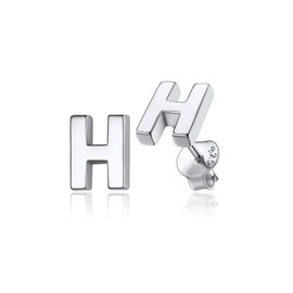 Teens Silver Aesthetic Stud Earrings 925 Sterling Silver Initial H Earrings Tiny Alphabet A-Z Letter Name Earrings for Women Girls