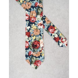 BELLUNO Floral Skinny Tie for Men, Slim Flower Tie for Wedding, Activities, Gift Box - Green Floral