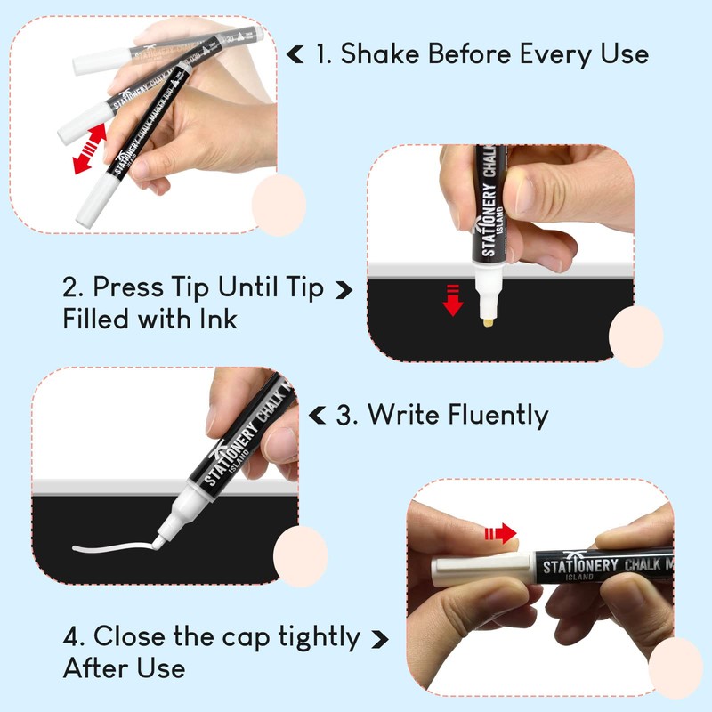 STATIONERY ISLAND White Chalk Pen for Blackboard, Liquid Chalk Marker