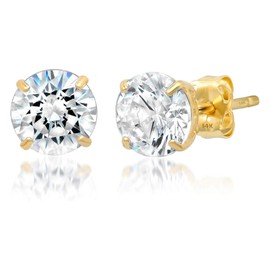 MAX + STONE 14k Yellow Gold Earrings for Women & Men with Genuine Round Crystal | Cubic Zirconia Earrings Studs with Gold Earring Backs | 1.5 Carats total |