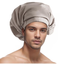 Shower Cap for women men wave locs braids, Large Waterproof Shower Bonnet Washable Elastic Band Bath Hair Hat for Long Hair, Braids (GRAY)
