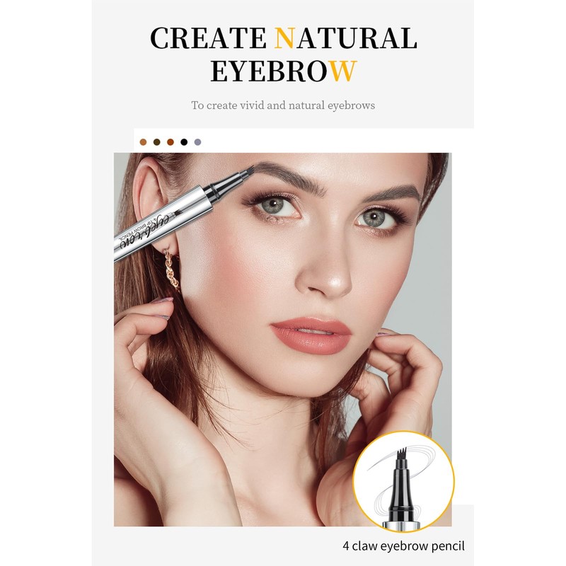 AOWVUTS Eyebrow Pencil, Microblading Eyebrow Pen with 4 Fork Tip