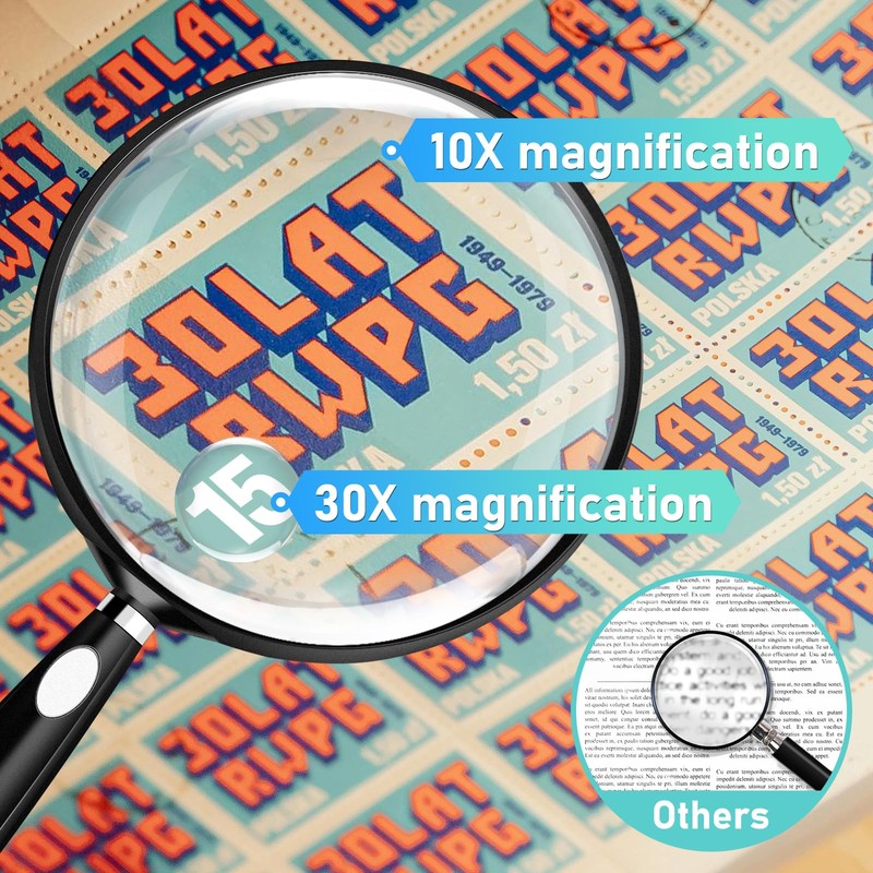 10X 30X Magnifying Glass for Reading, Handheld Magnifier for Reading,