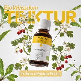 SAGRUSAN Hawthorn Tincture Organic 100 ml - Crataegus Monogyna & Crataegus Oxyacantha Herbal Extract of Leaves and Flowers, Vegan, Organic Drops, Liquid Plant Extract, Natural Product Austria Premium.