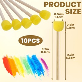 Pndeyo 10pcs 0.6'' Sponge Brushes for Painting, Round Foam Paintbrushes with Wooden Handle, Sponge Paint Brush Staining Tool for DIY Arts and Crafts- Yellow
