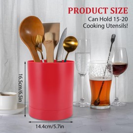 Tomotato 360 Degree Rotating Utensil Holder, Kitchen Cooking Utensil Crock for Countertop, Large Storage Organizer for Chopstick Tableware(Red)