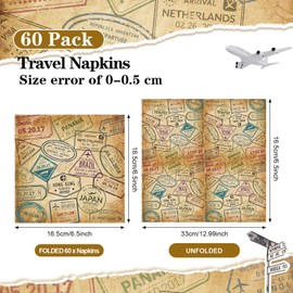Feifeiya 60 Pcs World Travel Cocktail Paper Napkins 6.5 x 6.5 Inches Disposable Paper Napkins Dessert Beverage Napkin for Decoupage Luncheon Napkin for Theme Party Wedding Birthday Party