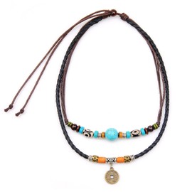 Boho Necklaces for Women Leather Necklace Country Concert Outfits for Women Brown Suede Choker Bohemian Feather Turquoise Charm Choker Western Necklace Cowgirl Outfits for Women
