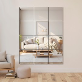 Delma Home Gym Mirrors, 12'' x 12'' Glass Mirror Tiles (12 PCS), Square Large Wall Mirror for Home Gym, Bedroom, Door,Bathroom, Frameless Mirror Sets