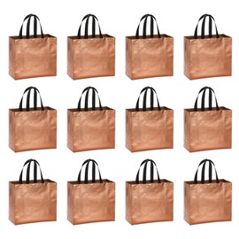 PATIKIL Rose Gold Gift Bags with Laser Coating, 12pcs Reusable Goodie Bags with Handle for Wedding Birthday Party Shopping Cosmetic, 12.6" x 4.7" x 11"