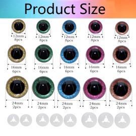 BESTCYC 1Box(80pcs) 12/16/24MM 5Colors Plastic Safety Eyes Glitter Craft Eyes Threaded Shank Design Stuffed Animal Eyes with Washers for DIY Puppet, Toy, Doll DIY Making Supplies