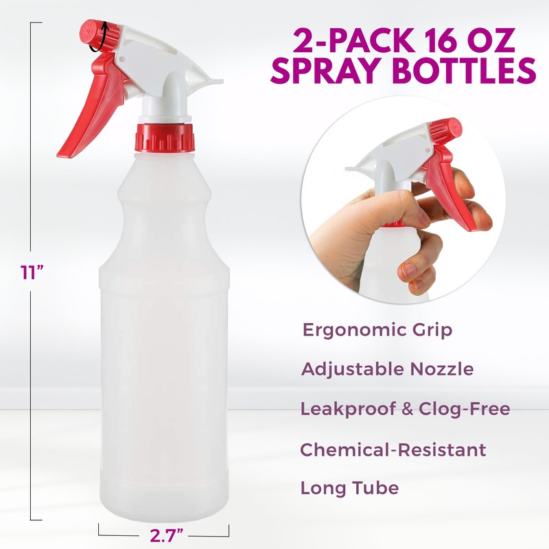 DilaBee Plastic Spray Bottle (2 Pack) - 16oz Empty Spray