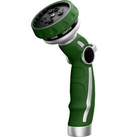RESTMO Hose Nozzle Heavy Duty, Metal Water Hose Sprayer for Garden, 9 Spray Patterns | High Pressure | Thumb Flow Control | On/Off Valve, Ideal for Lawn & Plant Watering, Car & Pet Washing, Green